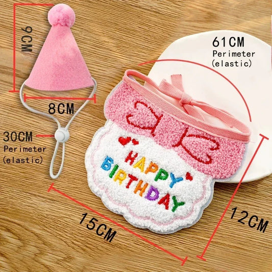 1set Cute puppy kitten birthday hat and scarf dog hat scarf pet birthday supplies cat and dog accessories